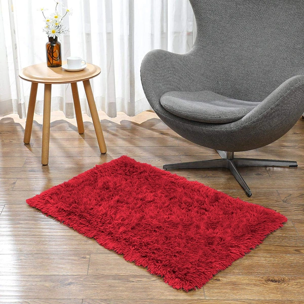 Luxe Home International Bathmat Marino Fur 2000 GSM Super Soft ( Maroon , 45x75 Cm , Pack of 1 ) - 45x75 cm, Maroon