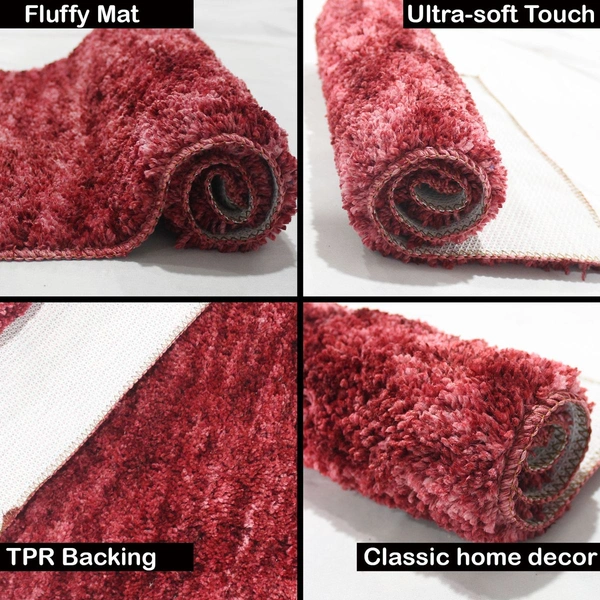 Luxe Home International Bathmat Norway Microfiber 1600 GSM Anti-Skid ( Red , 38 Cm x 58 Cm , Pack of 1 ) - Red