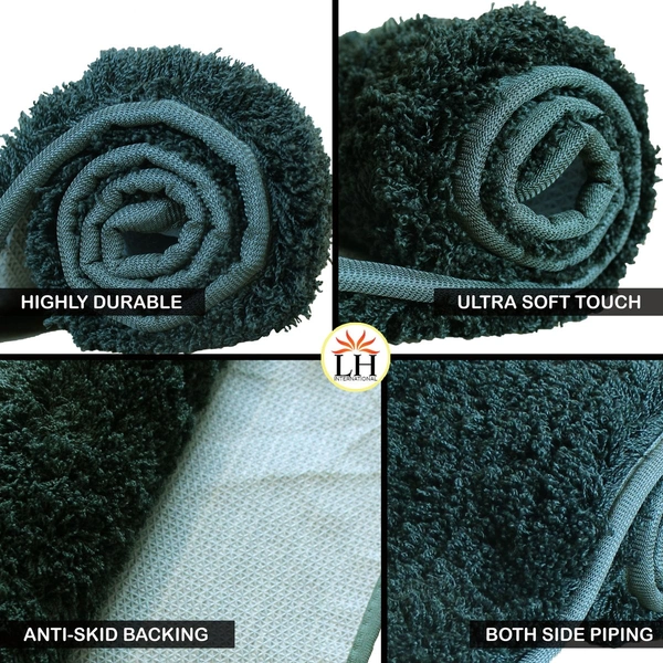 Luxe Home International Bathmat Sensuous Microfiber 2500 GSM Anti-Skid ( H.Green , 60 Cm x 90 Cm , Pack of 1 ) - 60x90 cm, H.Green