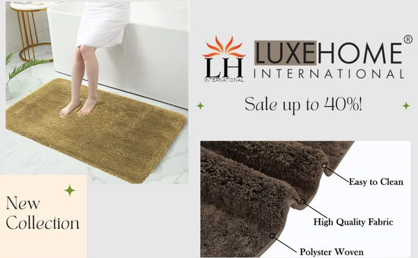 Luxe Home International Bathmat Sensuous Microfiber 2500 GSM Anti-Skid ( Taupe , 60 Cm x 90 Cm , Pack of 1 ) - 60x90 cm, Taupe