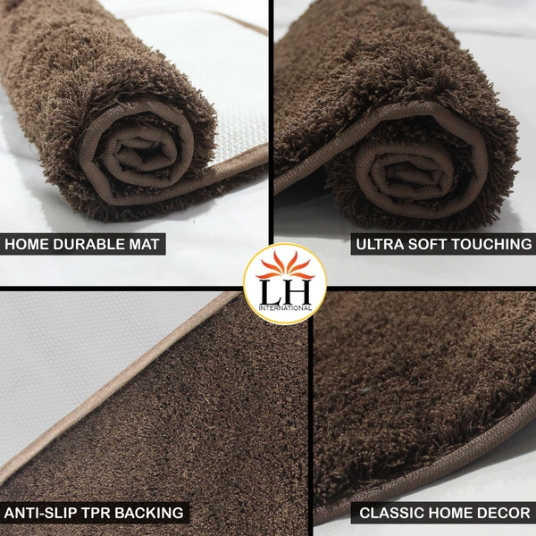 Luxe Home International Bathmat Sensuous Microfiber 2500 GSM Anti-Skid ( Coffee , 60 Cm x 90 Cm , Pack of 1 ) - 60x90 cm, Coffee