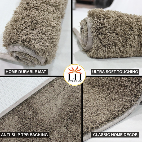 Luxe Home International Bathmat Sensuous Microfiber 2500 GSM Anti-Skid ( Taupe , 60 Cm x 90 Cm , Pack of 1 ) - 60x90 cm, Taupe