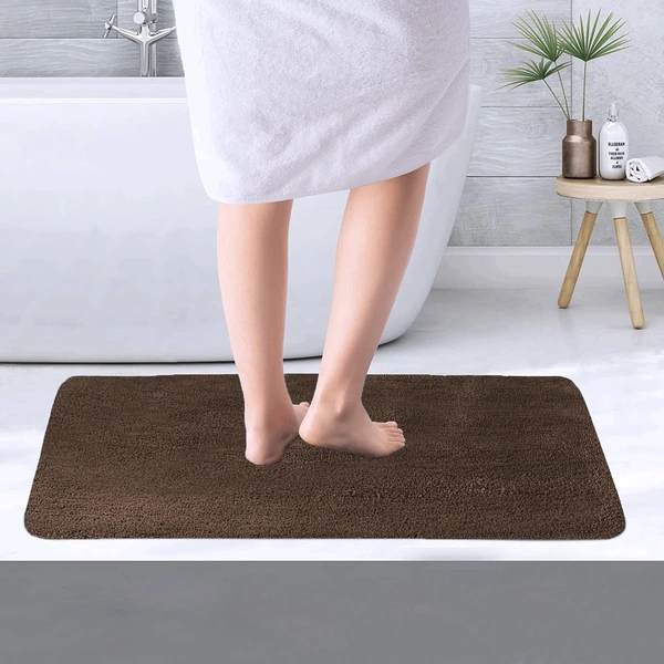 Luxe Home International Bathmat Sensuous Microfiber 2500 GSM Anti-Skid ( Coffee , 60 Cm x 90 Cm , Pack of 1 ) - 60x90 cm, Coffee