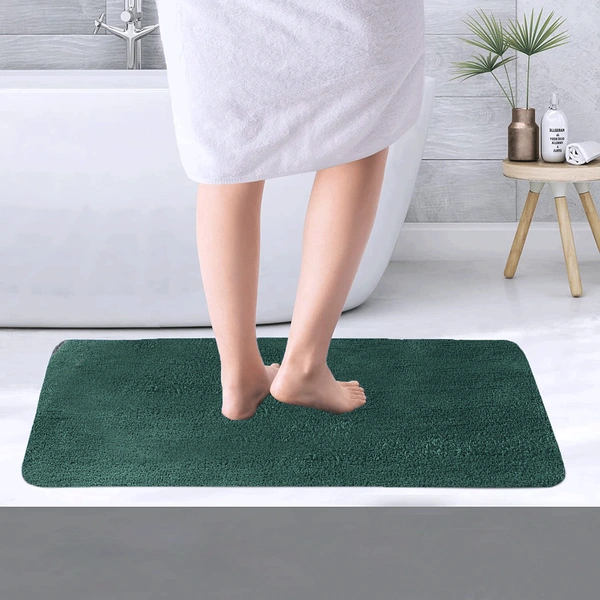 Luxe Home International Bathmat Sensuous Microfiber 2500 GSM Anti-Skid ( H.Green , 60 Cm x 90 Cm , Pack of 1 ) - 60x90 cm, H.Green