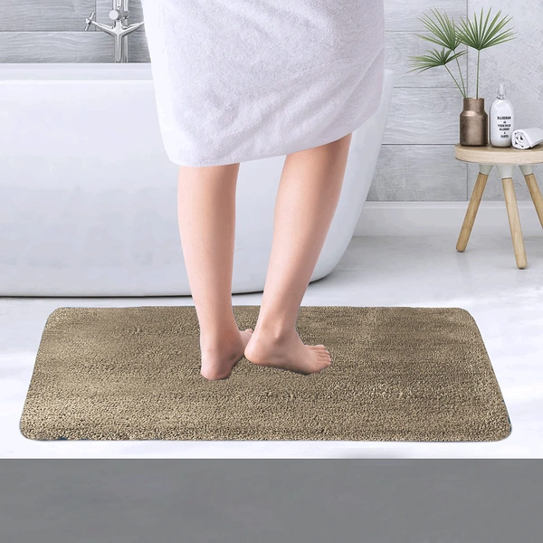 Luxe Home International Bathmat Sensuous Microfiber 2500 GSM Anti-Skid ( Taupe , 60 Cm x 90 Cm , Pack of 1 ) - 60x90 cm, Taupe
