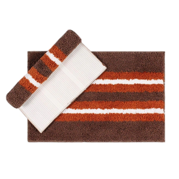 Luxe Home International Bathmat Stripe Microfiber 1600 GSM Anti-Skid ( Terra , 38 Cm x 58 Cm , Pack of 2 ) - Terra
