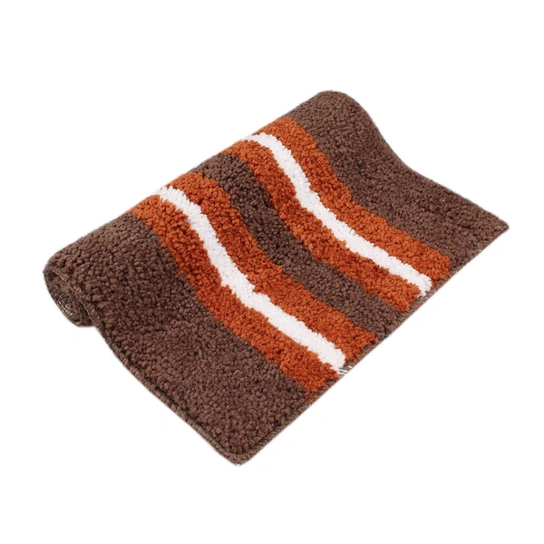 Luxe Home International Bathmat Stripe Microfiber 1600 GSM Anti-Skid ( Terra , 38 Cm x 58 Cm , Pack of 2 ) - Terra