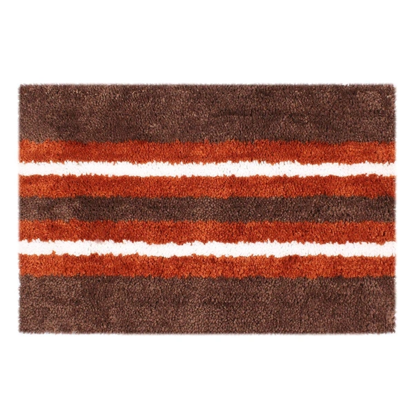 Luxe Home International Bathmat Stripe Microfiber 1600 GSM Anti-Skid ( Terra , 38 Cm x 58 Cm , Pack of 2 ) - Terra