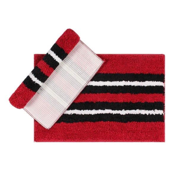 Luxe Home International Bathmat Stripe Microfiber 1600 GSM Anti-Skid ( Maroon , 38 Cm x 58 Cm , Pack of 2 ) - Maroon
