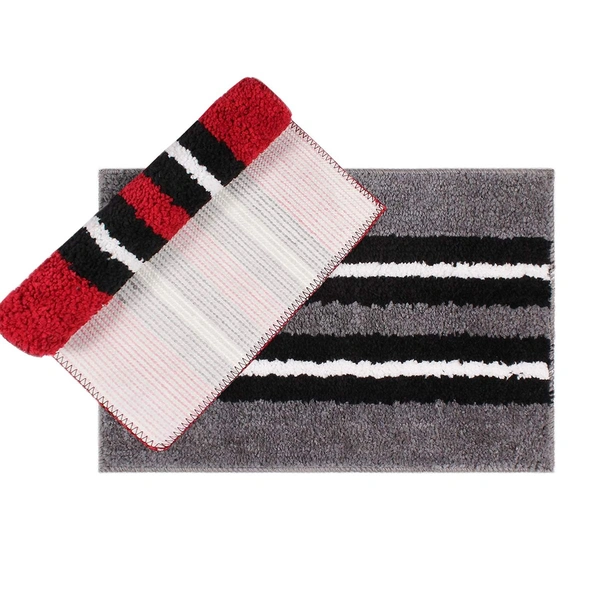 Luxe Home International Bathmat Stripe Microfiber 1600 GSM Anti-Skid ( Blue, Maroon , 38 Cm x 58 Cm , Pack of 2 ) - Blue, Maroon