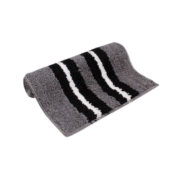Luxe Home International Bathmat Stripe Microfiber 1600 GSM Anti-Skid ( Grey , 38 Cm x 58 Cm , Pack of 2 ) - Grey