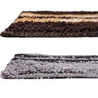 Luxe Home International Bathmat Stripe Microfiber 1600 GSM Anti-Skid ( Grey, Chocolate , 38 Cm x 58 Cm , Pack of 2 ) - Grey, Chocolate