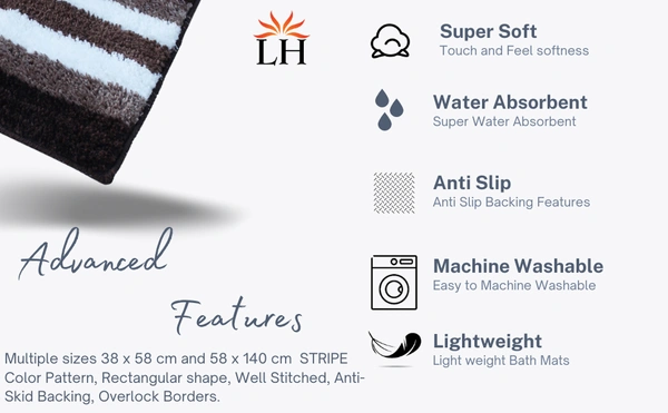 Luxe Home International Bathmat Turkey Microfiber 1600 GSM Anti-Skid ( Coffee , 38 Cm x 58 Cm , Pack of 1 ) - Coffee