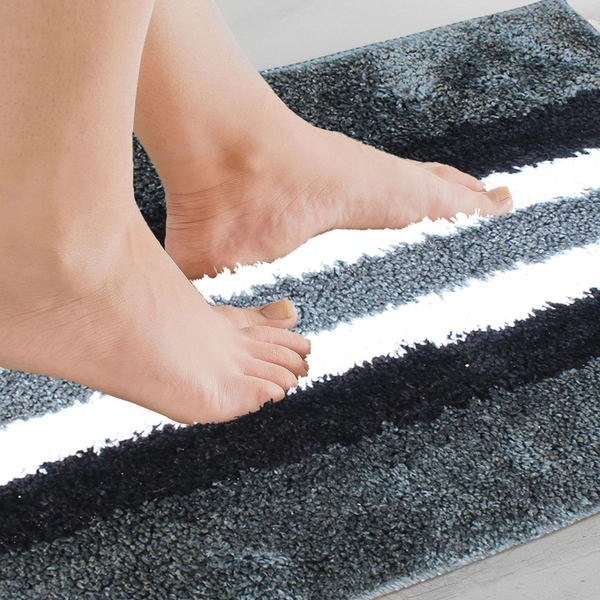 Luxe Home International Bathmat Turkey Microfiber 1600 GSM Anti-Skid ( Grey , 38 Cm x 58 Cm , Pack of 1 ) - Grey