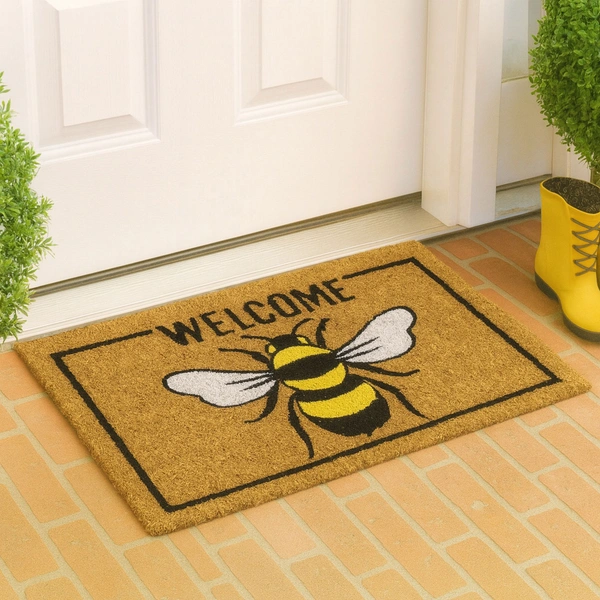 Luxe Home International Bee Design Coir Doormat for Entrance (71 x 45 cm ) - 71x 45 Cm, Gold