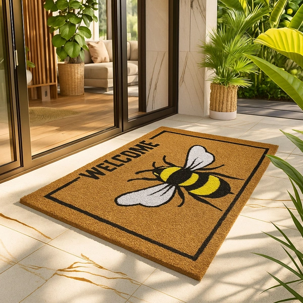 Luxe Home International Bee Design Coir Doormat for Entrance (71 x 45 cm ) - 71x 45 Cm, Gold