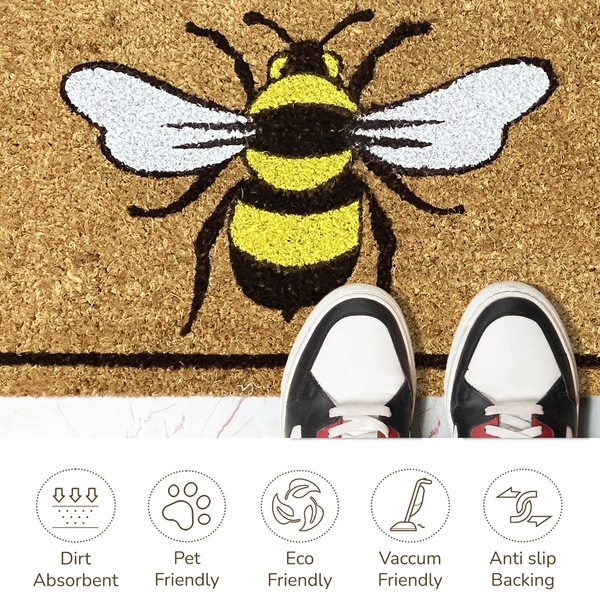 Luxe Home International Bee Design Coir Doormat for Entrance (71 x 45 cm ) - 71x 45 Cm, Gold