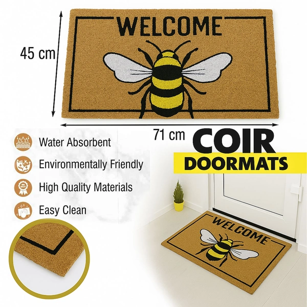 Luxe Home International Bee Design Coir Doormat for Entrance (71 x 45 cm ) - 71x 45 Cm, Gold