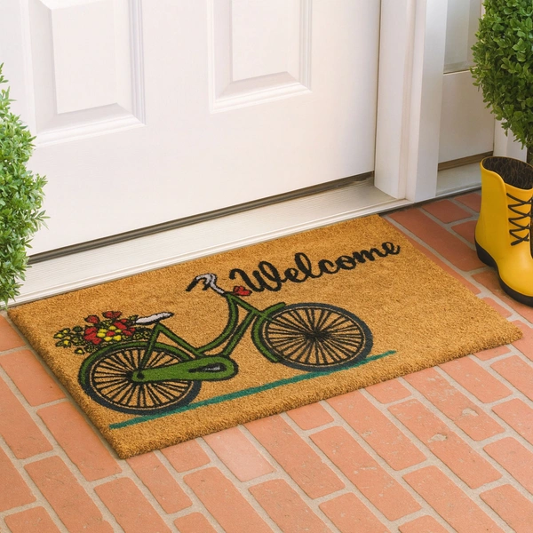 Luxe Home International Bicycle Design Coir Doormat for Entrance (71 x 45 cm ) - 71x 45 Cm, Gold
