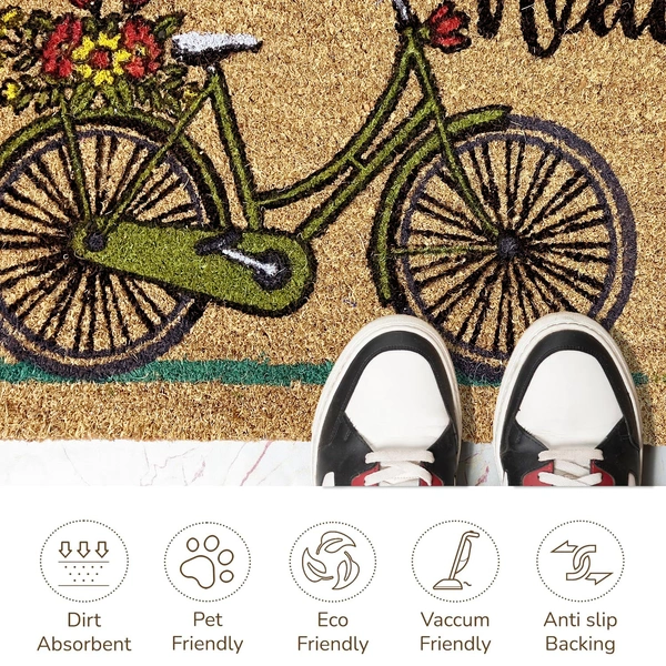 Luxe Home International Bicycle Design Coir Doormat for Entrance (71 x 45 cm ) - 71x 45 Cm, Gold