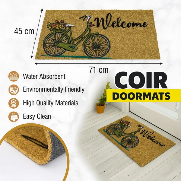 Luxe Home International Bicycle Design Coir Doormat for Entrance (71 x 45 cm ) - 71x 45 Cm, Gold