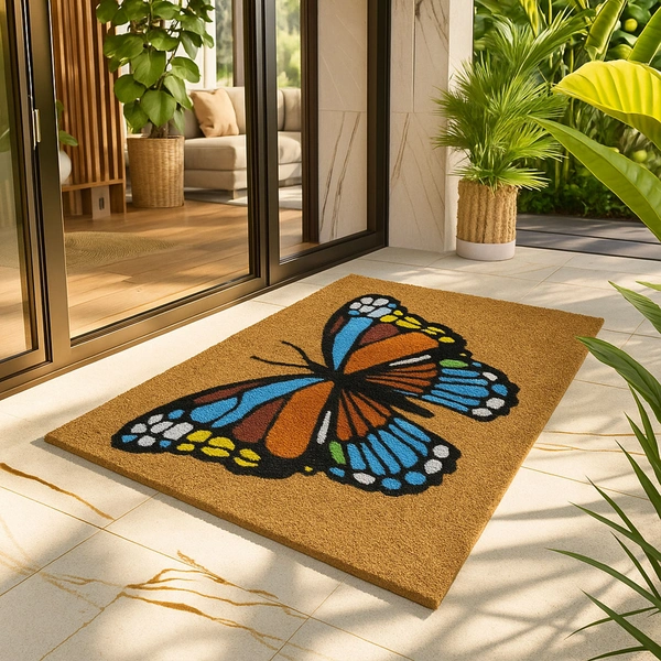 Luxe Home International Butterfly Design Coir Doormat for Entrance (71 x 45 cm ) - 71x 45 Cm, Multicolor