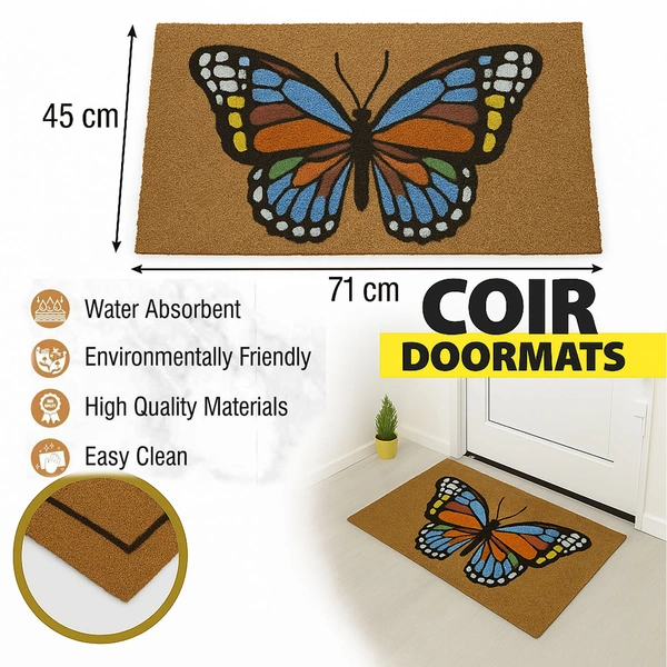 Luxe Home International Butterfly Design Coir Doormat for Entrance (71 x 45 cm ) - 71x 45 Cm, Multicolor