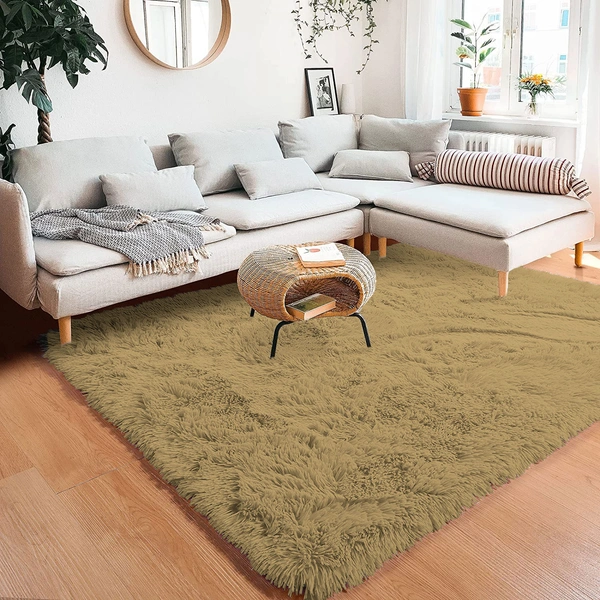 Luxe Home International Carpet Marino Fur 2000 GSM Super Soft ( A.Gold , 4x6 Ft , Pack of 1 ) - 4x6 Ft, Anti Gold