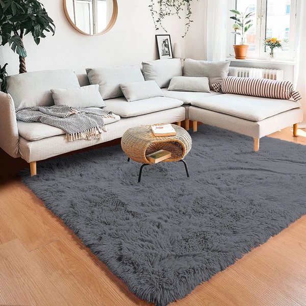 Luxe Home International Carpet Marino Fur 2000 GSM Super Soft ( Grey , 4x6 Ft , Pack of 1 ) - 4x6 Ft, Grey