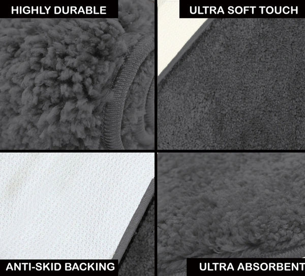 Luxe Home International Bathmat Newman Microfiber 2500 GSM Anti Slip ( Grey, 45x75 cm, Pack of 1 ) - 45x75 cm, Grey