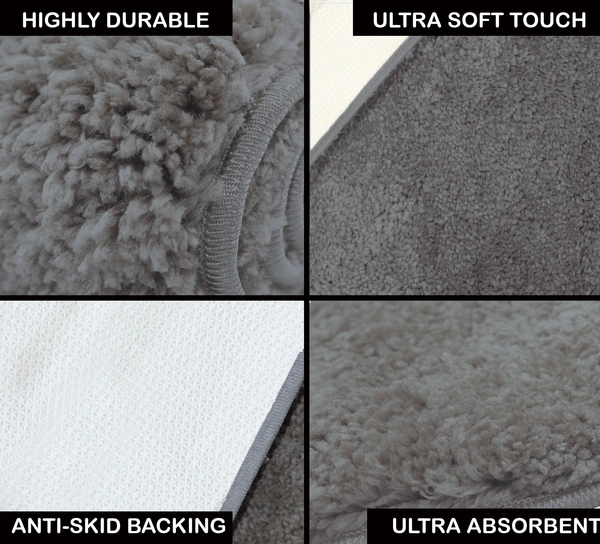 Luxe Home International Bathmat Newman Microfiber 2500 GSM Anti Slip ( Silver, 60x90 cm, Pack of 1 ) - 60x90 cm, Silver