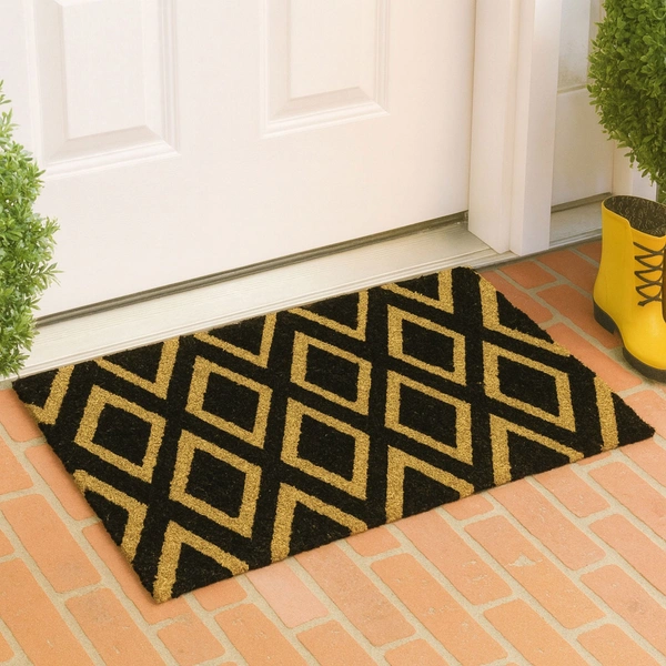 Luxe Home International Diamond Design Coir Doormat for Entrance (71 x 45 cm ) - 71x 45 Cm, Black