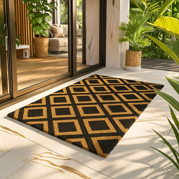 Luxe Home International Diamond Design Coir Doormat for Entrance (71 x 45 cm ) - 71x 45 Cm, Black