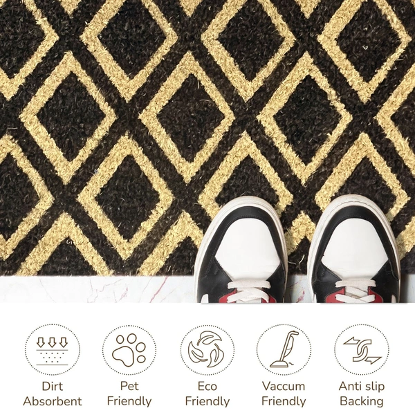 Luxe Home International Diamond Design Coir Doormat for Entrance (71 x 45 cm ) - 71x 45 Cm, Black