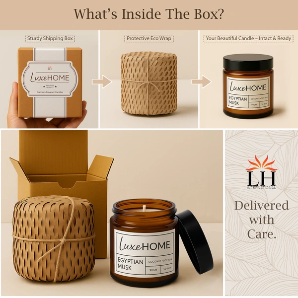 Luxe Home International Egyptian Musk Scented Candle 7x6 cm for Home Decor Bedroom Living Room Spa Bathroom Party Romantic Dinner and Gifting Pack of 1 Candle - 7.5x6cm, Brown