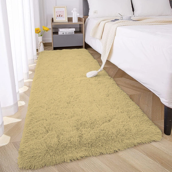 Luxe Home International Floor Runner Marino Fur 2000 GSM Super Soft ( Gold , 2x5 Ft , Pack of 1 ) - 2x5 Ft, Gold