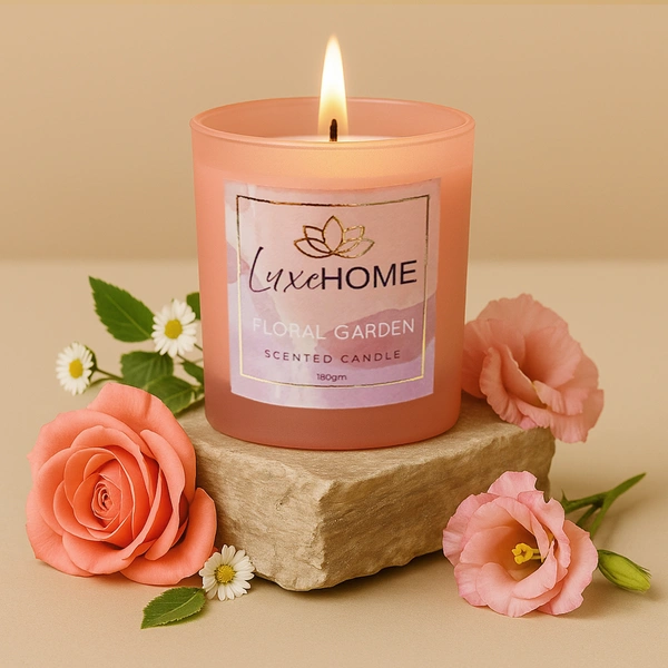 Luxe Home International Floral Garden Scented Candle 7.5x7 cm for Home Decor Bedroom Living Room Spa Bathroom Party Romantic Dinner and Gifting Pack of 1 Candle - 7.5x7cm, Fuscia