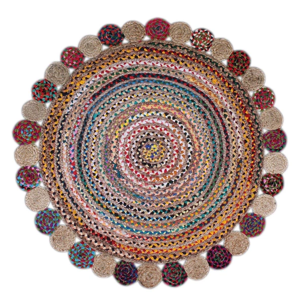 Luxe Home International Hand Made Jute Rug for Living Room ( Multi, 4x4 Round ) - Multi