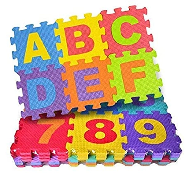 Luxe Home International Kids Puzzle Mat 36 Colorful Eva Tiles Play or Interlocking Learning Alphabet and Number ( Multicolors , Small , Pack of 1 ) - Multi