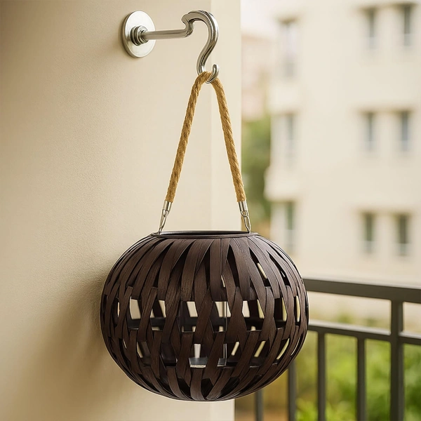 Luxe Home International Lantern Lamp, Woven Lantern Design, Glass Jar Insert, Versatile Hanging & Table Use, Cocoa, 27x36x36 cm - 27x36x36 cm, Colour 2