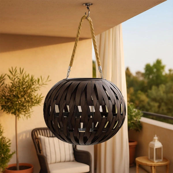 Luxe Home International Lantern Lamp, Woven Lantern Design, Glass Jar Insert, Versatile Hanging & Table Use, Cocoa, 27x36x36 cm - 27x36x36 cm, Colour 2