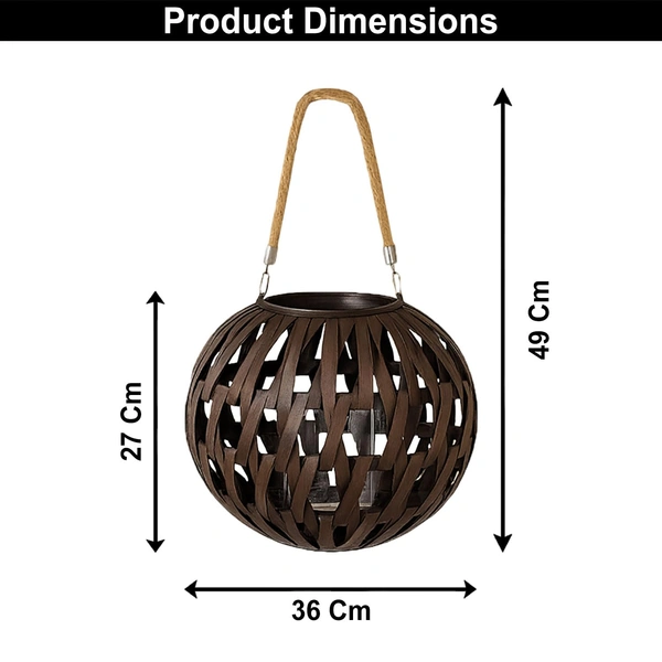 Luxe Home International Lantern Lamp, Woven Lantern Design, Glass Jar Insert, Versatile Hanging & Table Use, Cocoa, 27x36x36 cm - 27x36x36 cm, Colour 2