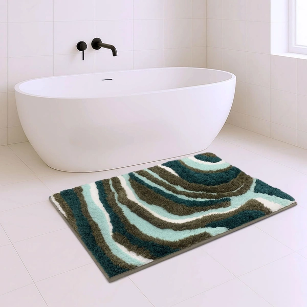 LUXE HOME INTERNATIONAL Microfiber Luxe Home Canada Multi Waves Bath Mat Super Soft Anti Skid Bathroom Mats for Floor (40x60 cm) Aqua, Rectangular