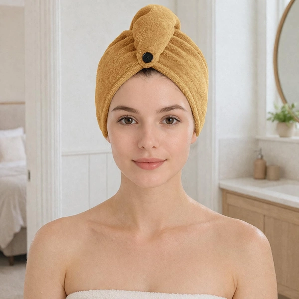 LUXE HOME INTERNATIONAL Microfibre Hair Towel Wrap for Women and Men, Super Absorbent Hair Drying Cap for Long Hair, 23x63.5 cm, Beige, Pack of 1