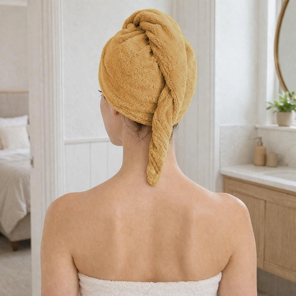 Luxe Home International LUXE HOME INTERNATIONAL Microfibre Hair Towel Wrap for Women and Men, Super Absorbent Hair Drying Cap for Long Hair, 23x63.5 cm, Beige, Pack of 1 - 23x63.5 cm Pack of 1, Beige