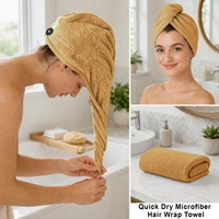 Luxe Home International LUXE HOME INTERNATIONAL Microfibre Hair Towel Wrap for Women and Men, Super Absorbent Hair Drying Cap for Long Hair, 23x63.5 cm, Beige, Pack of 1 - 23x63.5 cm Pack of 1, Beige