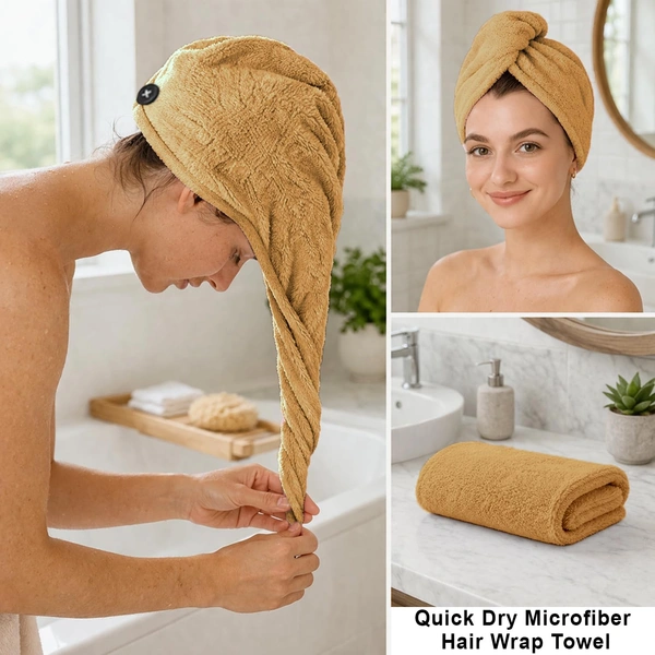 Luxe Home International LUXE HOME INTERNATIONAL Microfibre Hair Towel Wrap for Women and Men, Super Absorbent Hair Drying Cap for Long Hair, 23x63.5 cm, Beige, Pack of 1 - 23x63.5 cm Pack of 1, Beige