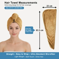 Luxe Home International LUXE HOME INTERNATIONAL Microfibre Hair Towel Wrap for Women and Men, Super Absorbent Hair Drying Cap for Long Hair, 23x63.5 cm, Beige, Pack of 1 - 23x63.5 cm Pack of 1, Beige