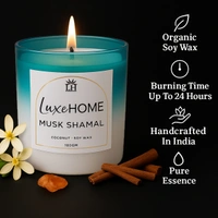 Luxe Home International Musk Shamal Scented Candle 7.5x7 cm for Home Decor Bedroom Living Room Spa Bathroom Party Romantic Dinner and Gifting Pack of 1 Candle - 7.5x7cm, Aqua