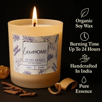 Luxe Home International Oudh Arabia Scented Candle 7.5x7 cm for Home Decor Bedroom Living Room Spa Bathroom Party Romantic Dinner and Gifting Pack of 1 Candle - 7.5x7cm, Beige